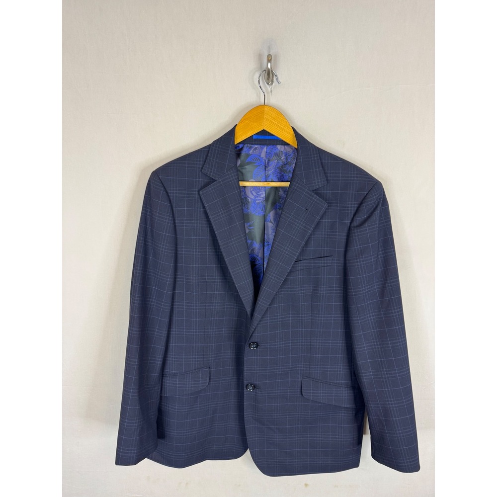 Sondergaard Copenhagen Mens 42R Slim Fit Navy Blue Windowpane Plaid Blazer